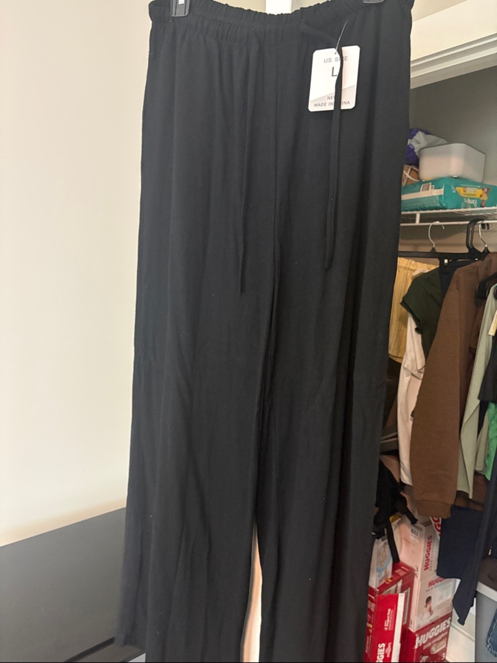 Black Wide Leg Drawstring Pants